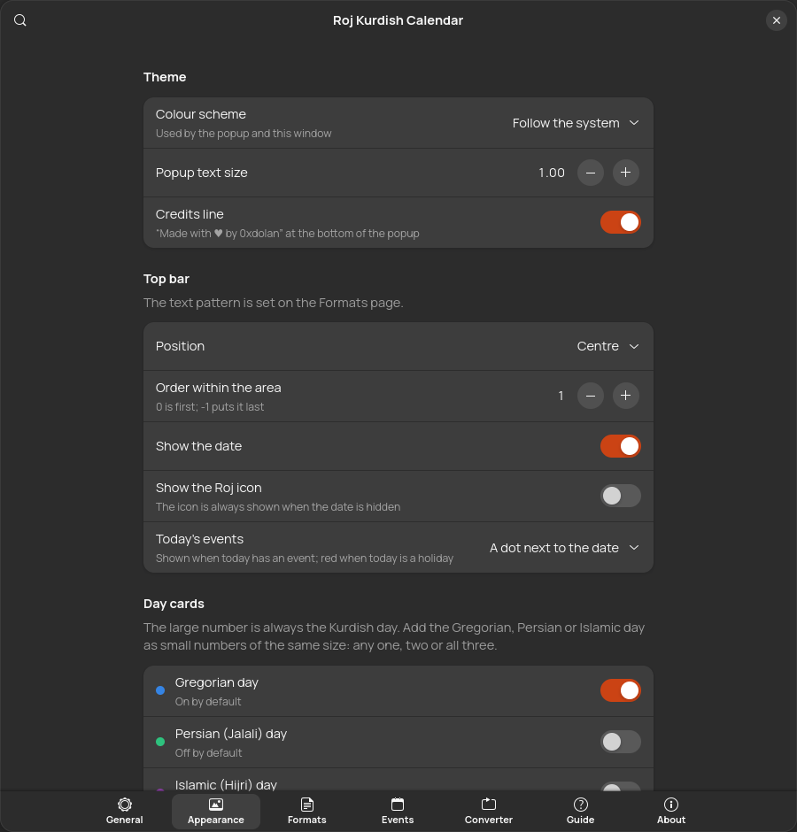 Appearance settings
