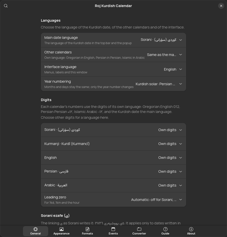 General settings